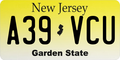 NJ license plate A39VCU