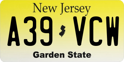 NJ license plate A39VCW