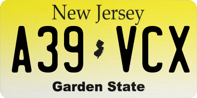 NJ license plate A39VCX