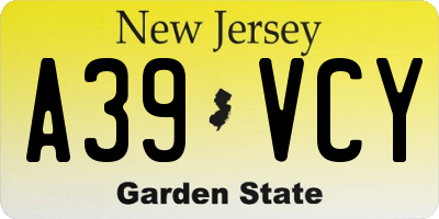 NJ license plate A39VCY