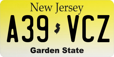 NJ license plate A39VCZ