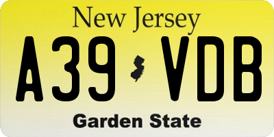 NJ license plate A39VDB