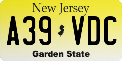 NJ license plate A39VDC