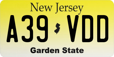 NJ license plate A39VDD