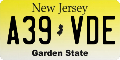 NJ license plate A39VDE
