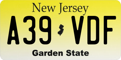 NJ license plate A39VDF