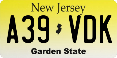 NJ license plate A39VDK