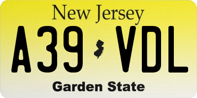 NJ license plate A39VDL