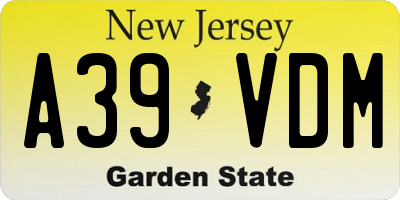 NJ license plate A39VDM