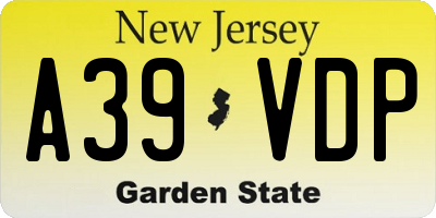 NJ license plate A39VDP