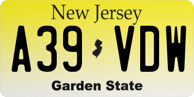 NJ license plate A39VDW