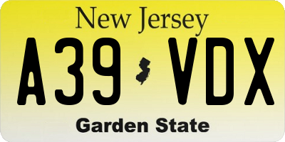 NJ license plate A39VDX