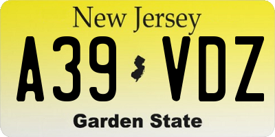 NJ license plate A39VDZ