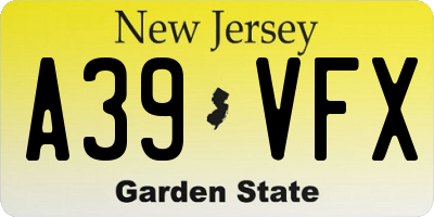 NJ license plate A39VFX