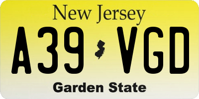 NJ license plate A39VGD