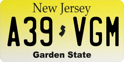 NJ license plate A39VGM