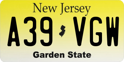 NJ license plate A39VGW
