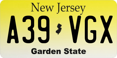 NJ license plate A39VGX