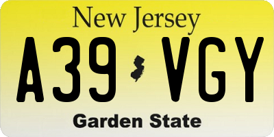 NJ license plate A39VGY