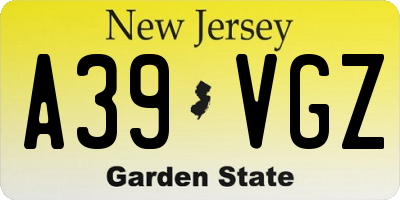 NJ license plate A39VGZ