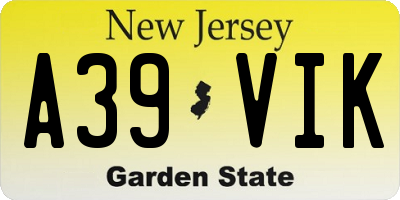 NJ license plate A39VIK