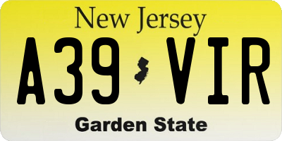 NJ license plate A39VIR