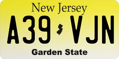NJ license plate A39VJN