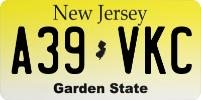 NJ license plate A39VKC