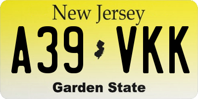 NJ license plate A39VKK