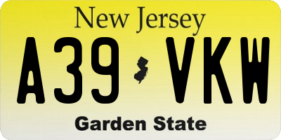 NJ license plate A39VKW