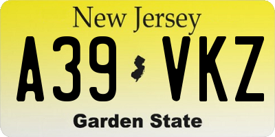 NJ license plate A39VKZ
