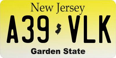 NJ license plate A39VLK