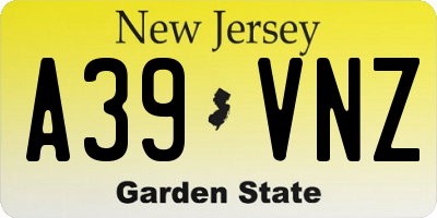 NJ license plate A39VNZ