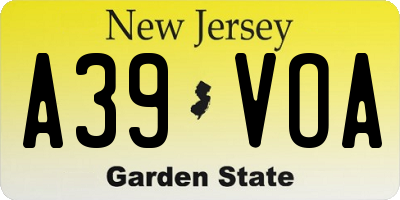 NJ license plate A39VOA