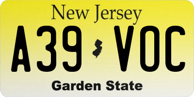 NJ license plate A39VOC