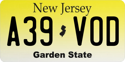 NJ license plate A39VOD