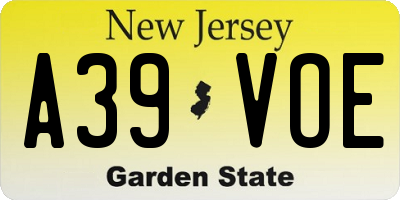 NJ license plate A39VOE