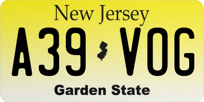 NJ license plate A39VOG