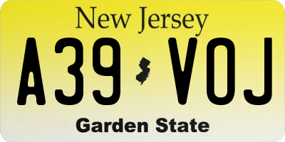 NJ license plate A39VOJ