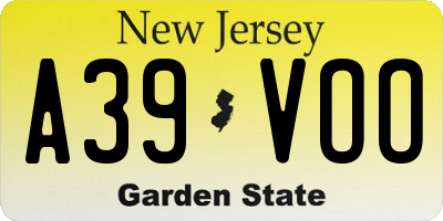 NJ license plate A39VOO