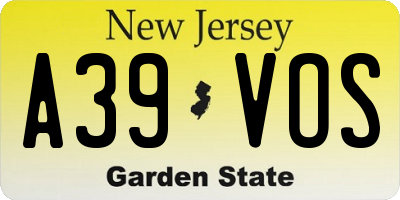 NJ license plate A39VOS