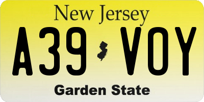 NJ license plate A39VOY