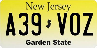 NJ license plate A39VOZ
