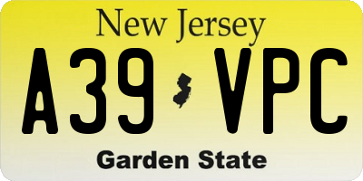 NJ license plate A39VPC