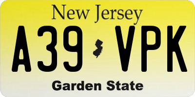 NJ license plate A39VPK