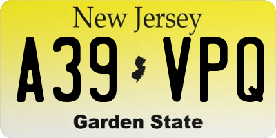 NJ license plate A39VPQ