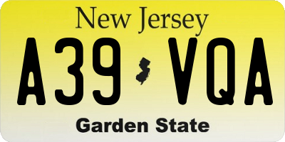 NJ license plate A39VQA