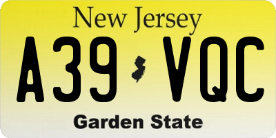 NJ license plate A39VQC