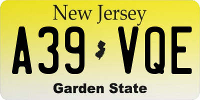 NJ license plate A39VQE