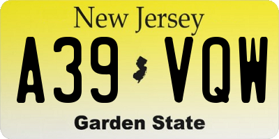 NJ license plate A39VQW